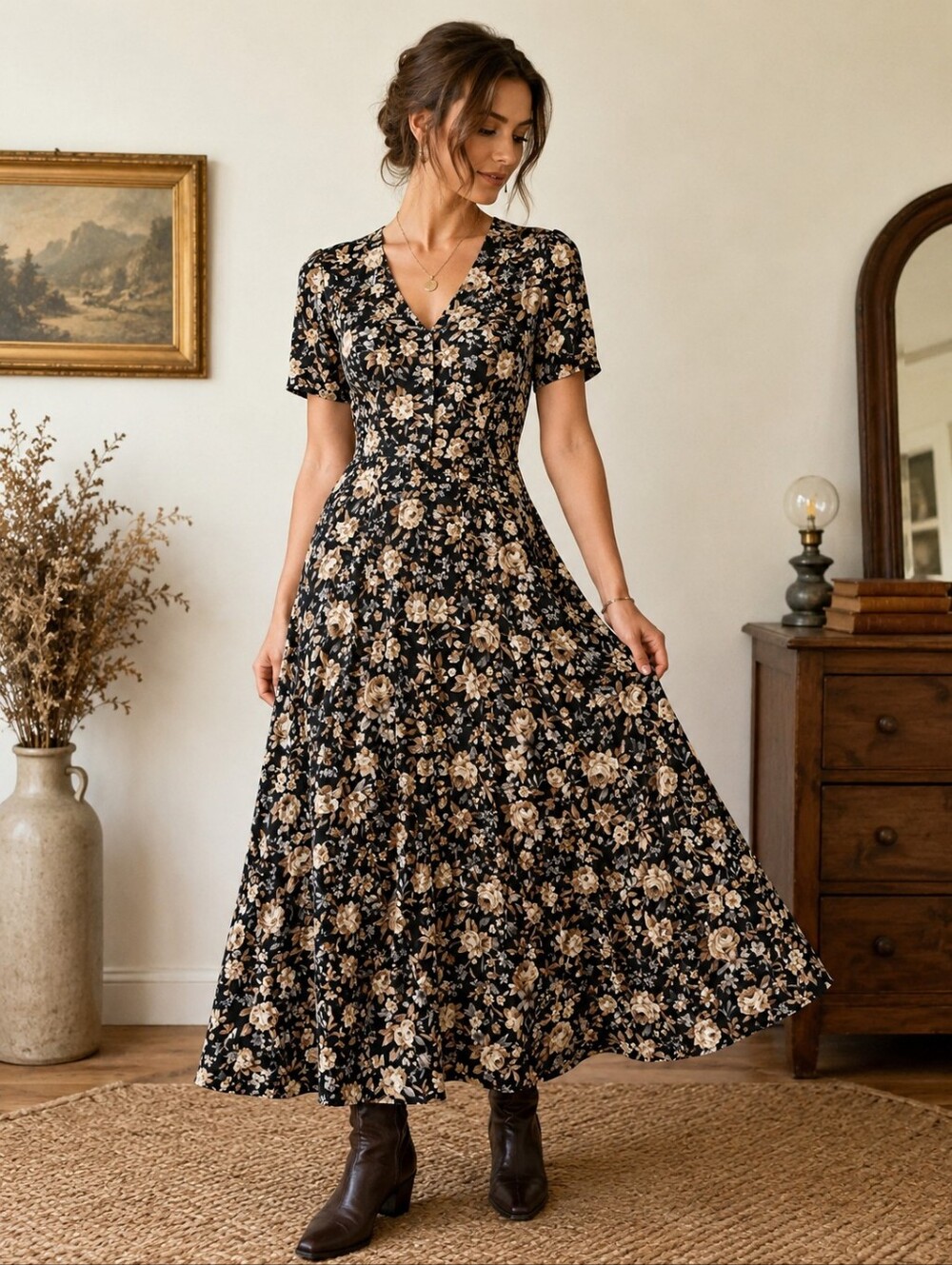 Vtg 90s All That Jazz Floral Maxi Dress Cottagecore Grunge Fairy Prairie Boho